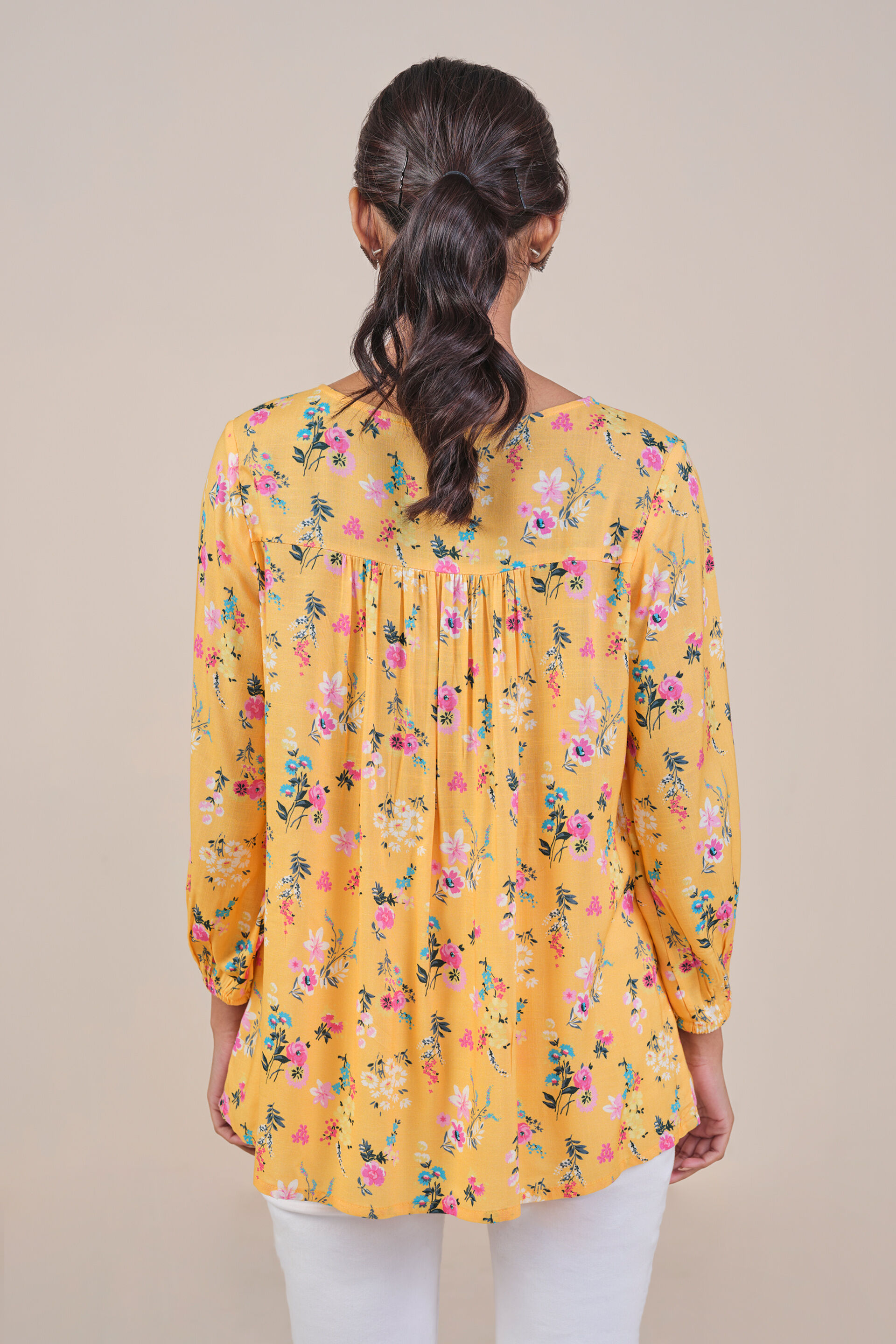 Yellow Floral Inspired Tie Up Top, Yellow, image 5